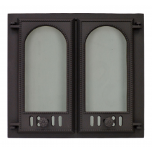 SVT 400 Чугунная каминная дверца без экрана, со стеклом, 2 створки, 495*495 мм